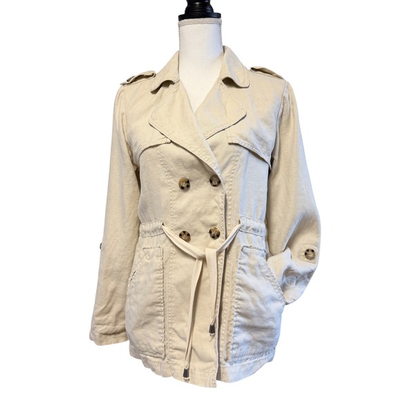 Sanctuary Jackets & Blazers - Sanctuary Linen Utility Jacket Beige‎ Double Breasted Belted XS